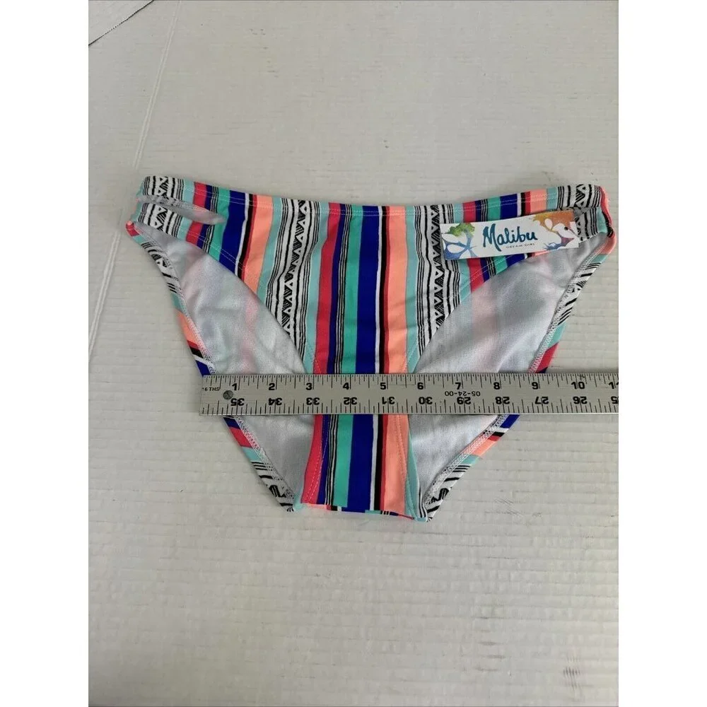 Malibu Dream Girl Women's L Swim‎ Bikini Bottom Peach Coral Striped New